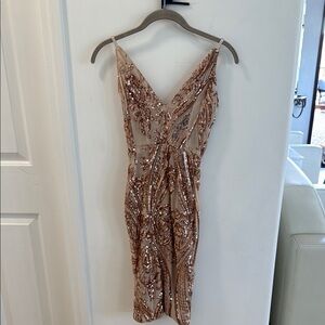 Fashion Nova Gold Sequin Bodycon Midi Dress